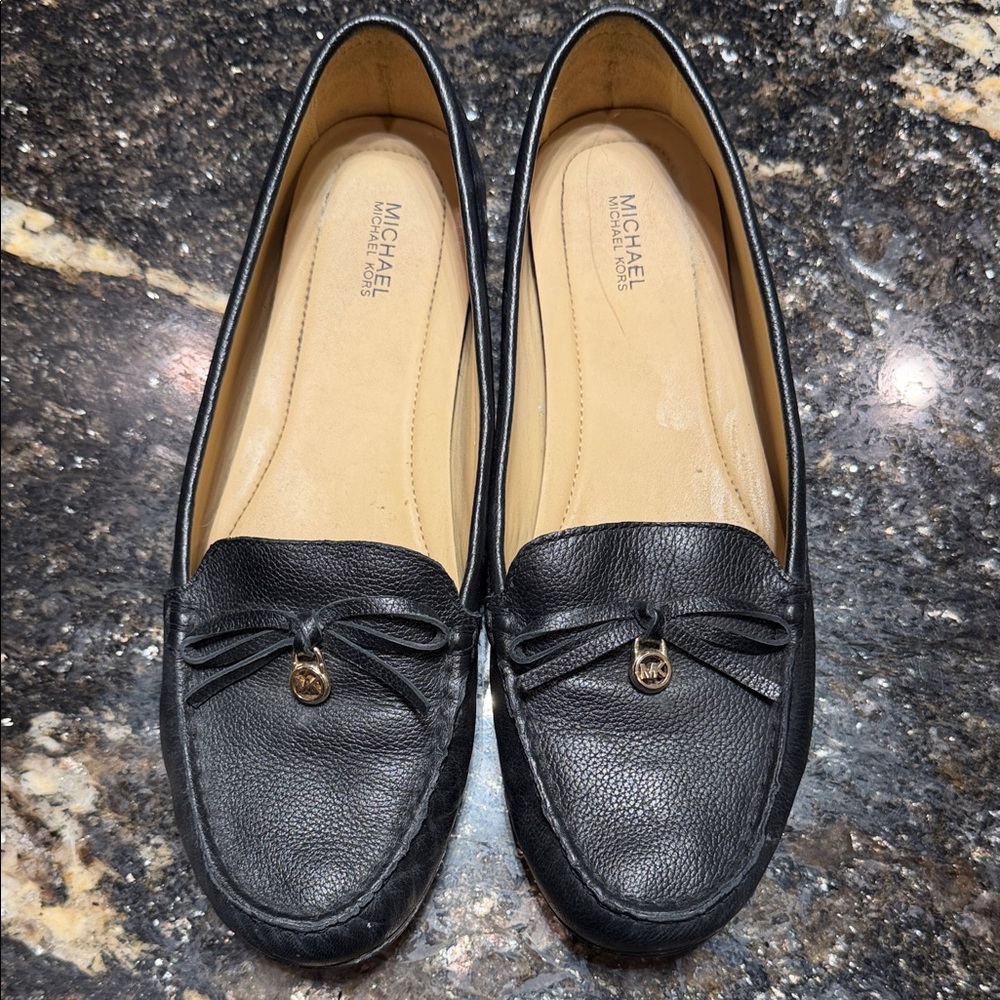 Michael Kors Black Leather Bow Moccasin Loafers